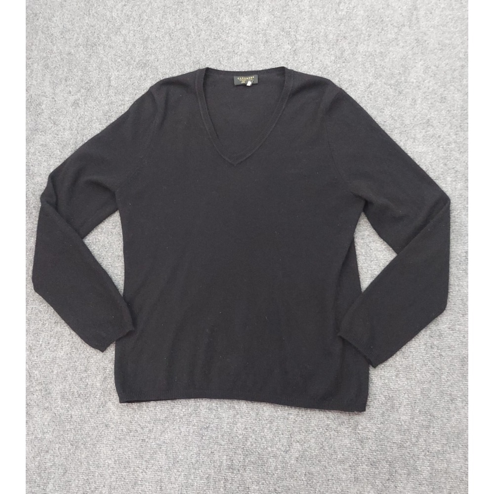 Cashmere Charter Club Sweater Womens XL Black V Neck Long Sleeve Soft Minimal